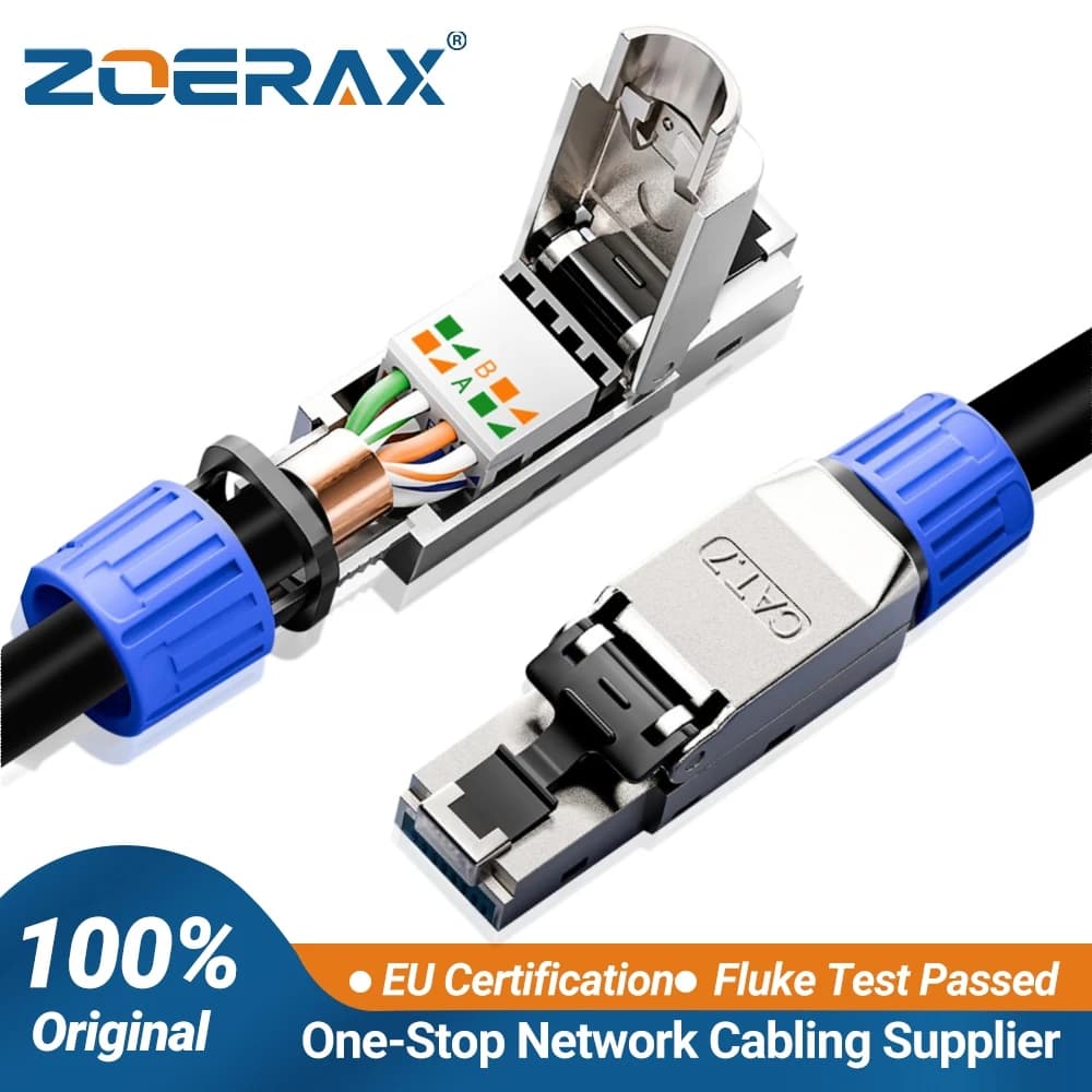 ZoeRax RJ45 CAT8 CAT7 CAT6A Toolless Ethernet Cable Connector Shielded 40/10Gbps Network Cable Plug for 22~24AWG STP Lan Cable