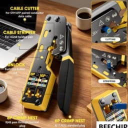 BEECHIP RJ45 Crimp Tool Pass Through Ethernet Crimping Tool for Cat6 Cat5 Cat5e RJ45 Connectors with Replacement Blade