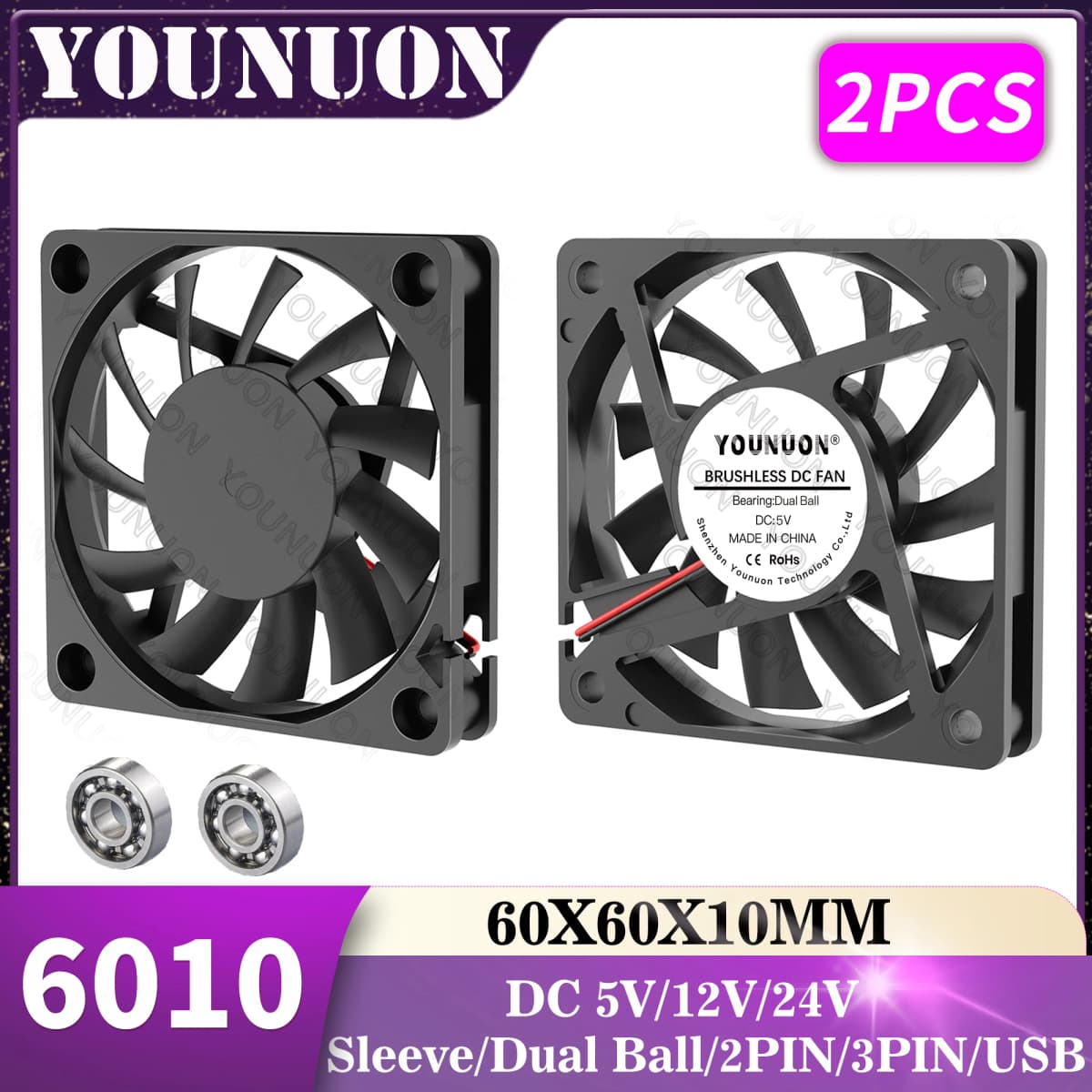 2PCS 60mm 5V 12V 24V Brushless USB 2PIN 3PIN DC Cooler Fan 60x60x10mm 6010 6cm For Computer PC CPU Case Cooling