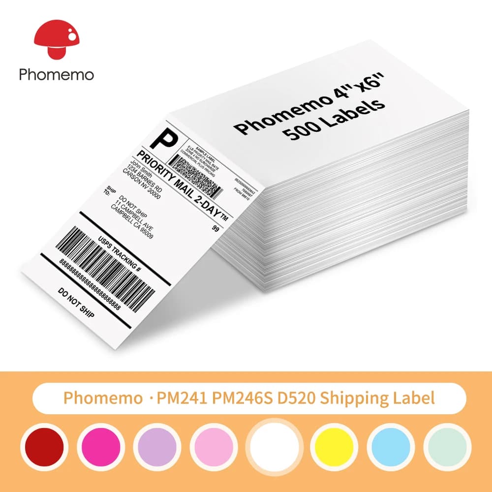 100/500 Sheets  Phomemo Thermal Label Sticker 100x150mm Shipping Labels for Postage Barcode Compatible with PM241 PM246S Printer