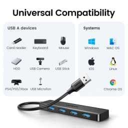 UGREEN USB 3.0 HUB 4 Ports USB-C HUB Slim for Mouse Keyboard Compatible with MacBook Pro Air Laptop Desktop PC Xbox PS5 Splitter