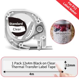 Phomemo P12 P12Pro Label Maker Tape Replacement for DYMO Label Maker Pastic Tape Replace for DYMO Letra Tag 100H LT-100T LT110T