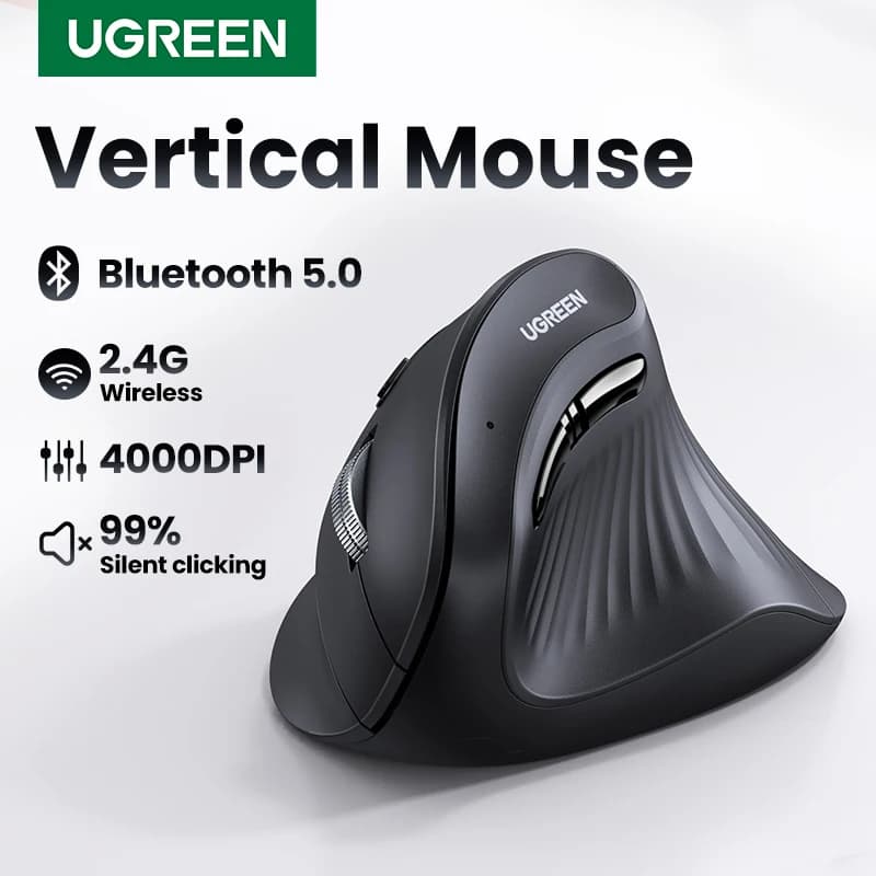 UGREEN Vertical Mouse Wireless Bluetooth5.0 2.4G Ergonomic 4000DPI Mice for MacBook Tablet Laptops Computer PC Mice