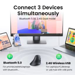 UGREEN Vertical Mouse Wireless Bluetooth5.0 2.4G Ergonomic 4000DPI Mice for MacBook Tablet Laptops Computer PC Mice