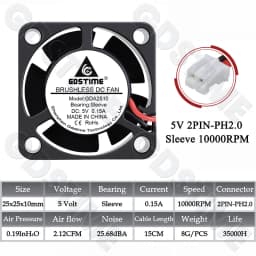 GDSTIME 2510 Fan 24V 12V 5V Cooler 25*10MM Dual Ball Bearing Fan 25MM Micro Fan 2.5CM Mini Fan for Audio&3D Printers Accessories