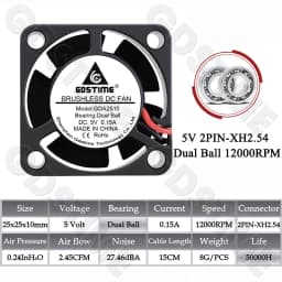 GDSTIME 2510 Fan 24V 12V 5V Cooler 25*10MM Dual Ball Bearing Fan 25MM Micro Fan 2.5CM Mini Fan for Audio&3D Printers Accessories