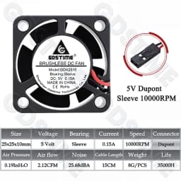 GDSTIME 2510 Fan 24V 12V 5V Cooler 25*10MM Dual Ball Bearing Fan 25MM Micro Fan 2.5CM Mini Fan for Audio&3D Printers Accessories