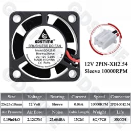 GDSTIME 2510 Fan 24V 12V 5V Cooler 25*10MM Dual Ball Bearing Fan 25MM Micro Fan 2.5CM Mini Fan for Audio&3D Printers Accessories