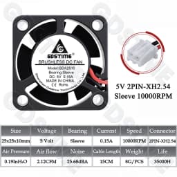 GDSTIME 2510 Fan 24V 12V 5V Cooler 25*10MM Dual Ball Bearing Fan 25MM Micro Fan 2.5CM Mini Fan for Audio&3D Printers Accessories