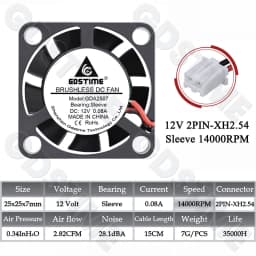 GDSTIME 2510 Fan 24V 12V 5V Cooler 25*10MM Dual Ball Bearing Fan 25MM Micro Fan 2.5CM Mini Fan for Audio&3D Printers Accessories