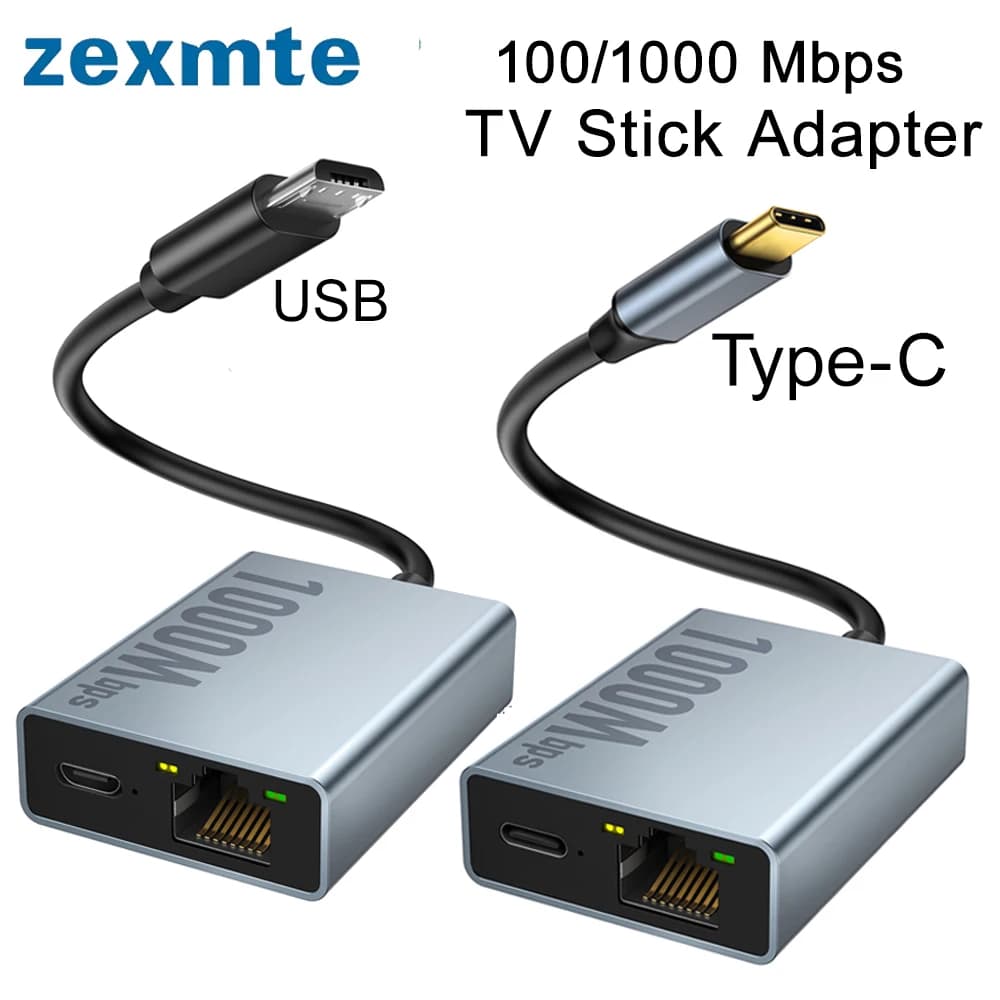 ZEXMTE 1000Mbps Network Card Type C Micro USB Ethernet Adapter for Chromecast 4K Google TV Smartphones Tablets Android Device