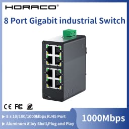 HORACO 8 Port Gigabit Industrial Switch 1000Mbps industry Network Ethernet Switch DIN Rail Mounted Plug and Play