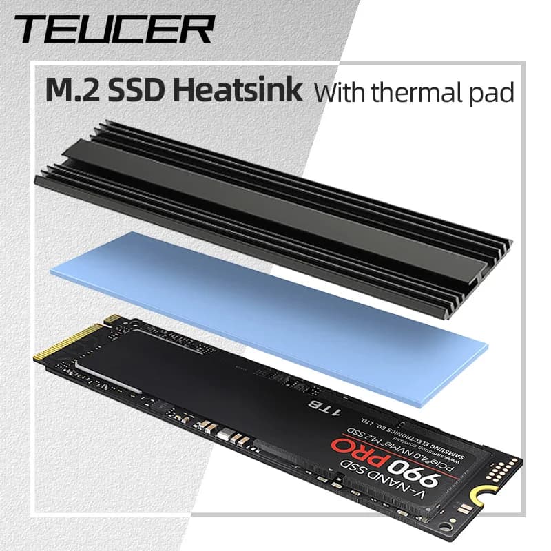 TEUCER M.2 2280 Cooler M2 NVME NGFF SSD Solid-state Drive Heat Sink Aluminum Radiator with Silicone Thermal Pad for PC PS5