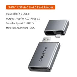 CABLETIME Card Reader 3 in 1 USB 3.0 5Gbps USB A USB C Combined Design SD/TF Cards Portable Aluminum Alloy for iPhone iPad