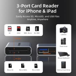 CABLETIME Card Reader 3 in 1 USB 3.0 5Gbps USB A USB C Combined Design SD/TF Cards Portable Aluminum Alloy for iPhone iPad