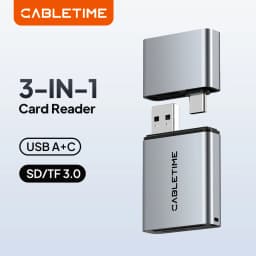 CABLETIME Card Reader 3 in 1 USB 3.0 5Gbps USB A USB C Combined Design SD/TF Cards Portable Aluminum Alloy for iPhone iPad