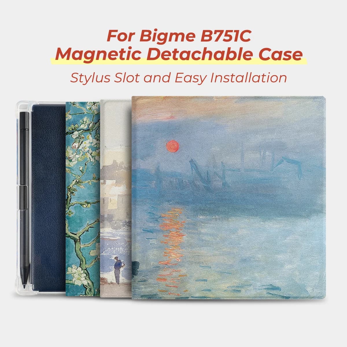 Twosheep Magnetic Detachable Case for Bigme B751C 7 Inch Soft TPU Cover with Pen Slot Auto Sleep Wake Oil Painting