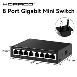 HORACO 8 Port Gigabit Network Switch Unmanaged 1000M Switch Desktop Plug and Play Ethernet Switch