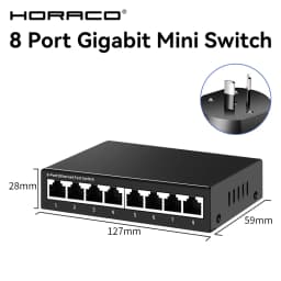 HORACO 8 Port Gigabit Network Switch Unmanaged 1000M Switch Desktop Plug and Play Ethernet Switch