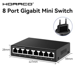 HORACO 8 Port Gigabit Network Switch Unmanaged 1000M Switch Desktop Plug and Play Ethernet Switch