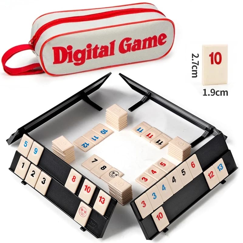 Rummy Cube Game with 4 Racks, 106 Rummy Cube Game Set with Portable Case, Rummy Tiles Travel Set for Family Classic Board Games