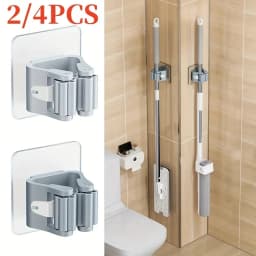 Home Storage Rack Wall Hanging Shelf Bathroom Shower Holder Storage Traceless Hook Mop Organizer Waterproof Broom Hanger