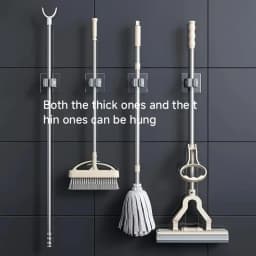 Home Storage Rack Wall Hanging Shelf Bathroom Shower Holder Storage Traceless Hook Mop Organizer Waterproof Broom Hanger