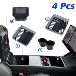 TESY Console & Armrest Storage Box For Tesla New Model Y Juniper Launch ABS Silicone Non-slip Mat Upper and Lower Watercup