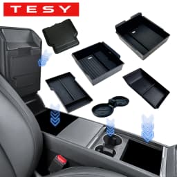 TESY Console & Armrest Storage Box For Tesla New Model Y Juniper Launch ABS Silicone Non-slip Mat Upper and Lower Watercup