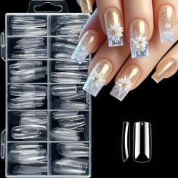 120 Pieces of Transparent Coffin/Mandarin/Aprilion/Square/Oval/Other Shape Style Boxed Nails, Soft 12 Sizes Full Cover Acrylic Press-On Nails, Suitable for Home DIY Nail Art and Nail Salon Use or as a Gift, Essential for Women's Nail Care, Christmas Nails