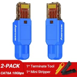 AMPCOM RJ45 Connector Tool Free CAT6A CAT6 10Gbps UTP Field Modular Plug Tool Free Ethernet Reusable Termination Lan Plugs