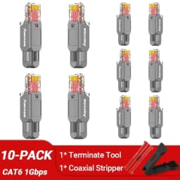 AMPCOM RJ45 Connector Tool Free CAT6A CAT6 10Gbps UTP Field Modular Plug Tool Free Ethernet Reusable Termination Lan Plugs