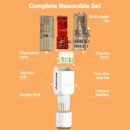 AMPCOM RJ45 Connector Tool Free CAT6A CAT6 10Gbps UTP Field Modular Plug Tool Free Ethernet Reusable Termination Lan Plugs