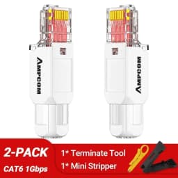 AMPCOM RJ45 Connector Tool Free CAT6A CAT6 10Gbps UTP Field Modular Plug Tool Free Ethernet Reusable Termination Lan Plugs