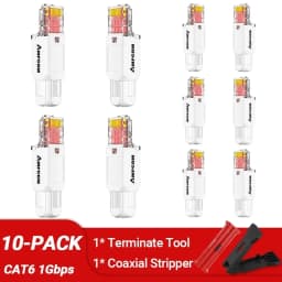 AMPCOM RJ45 Connector Tool Free CAT6A CAT6 10Gbps UTP Field Modular Plug Tool Free Ethernet Reusable Termination Lan Plugs