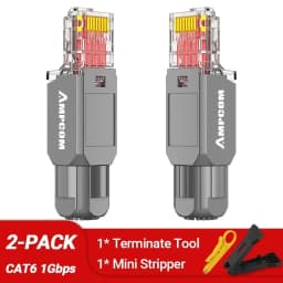 AMPCOM RJ45 Connector Tool Free CAT6A CAT6 10Gbps UTP Field Modular Plug Tool Free Ethernet Reusable Termination Lan Plugs