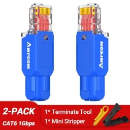AMPCOM RJ45 Connector Tool Free CAT6A CAT6 10Gbps UTP Field Modular Plug Tool Free Ethernet Reusable Termination Lan Plugs
