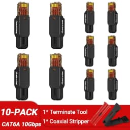 AMPCOM RJ45 Connector Tool Free CAT6A CAT6 10Gbps UTP Field Modular Plug Tool Free Ethernet Reusable Termination Lan Plugs