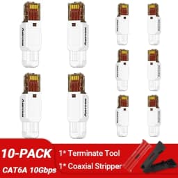 AMPCOM RJ45 Connector Tool Free CAT6A CAT6 10Gbps UTP Field Modular Plug Tool Free Ethernet Reusable Termination Lan Plugs