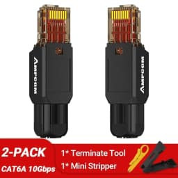 AMPCOM RJ45 Connector Tool Free CAT6A CAT6 10Gbps UTP Field Modular Plug Tool Free Ethernet Reusable Termination Lan Plugs