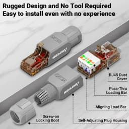 AMPCOM RJ45 Connector Tool Free CAT6A CAT6 10Gbps UTP Field Modular Plug Tool Free Ethernet Reusable Termination Lan Plugs