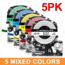 2pcs/5pcs/10pcs SS12KW 12mm Compatible Epson Label Tape SS12KW LK-4WBN ST12KW SC12RW SC12YW for Epson LW-300 LW-400 Label Maker