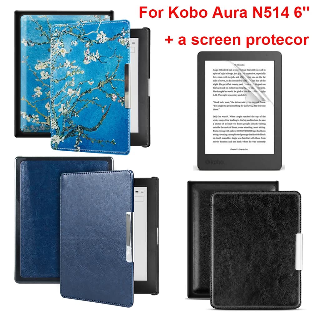 For Kobo Aura N514 Smart Cover 6 Inch Leather Case Screen Protector Capa Ereader Auto Sleep Wake Up Magnetic Ebook Hoesje Funda