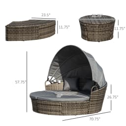 Outdoor Convertible Daybed, 4Pc Furniture Set, Sofa, Coffee Table, Chairs, Gray