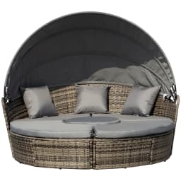 Outdoor Convertible Daybed, 4Pc Furniture Set, Sofa, Coffee Table, Chairs, Gray