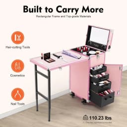 Portable Rolling Manicure Table for Nail Teach w/Audio, Professional Makeup Storage Manicure Dressing Table with, Customized