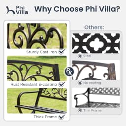 50in Cast Iron Steel Garden Bench Patio Chair w/Floral Backrest Slatted Seat Park Yard Porch Bronze, Customized