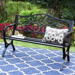 50in Cast Iron Steel Garden Bench Patio Chair w/Floral Backrest Slatted Seat Park Yard Porch Bronze, Customized