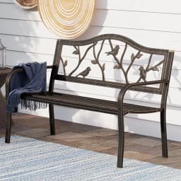50in Cast Iron Steel Garden Bench Patio Chair w/Floral Backrest Slatted Seat Park Yard Porch Bronze, Customized