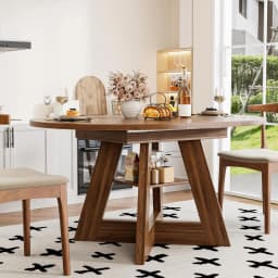 43.3in-59in Extendable Dining Table for 4-6, Round Kitchen Dining Room Table with Removable Leaves Space Saving, Customized